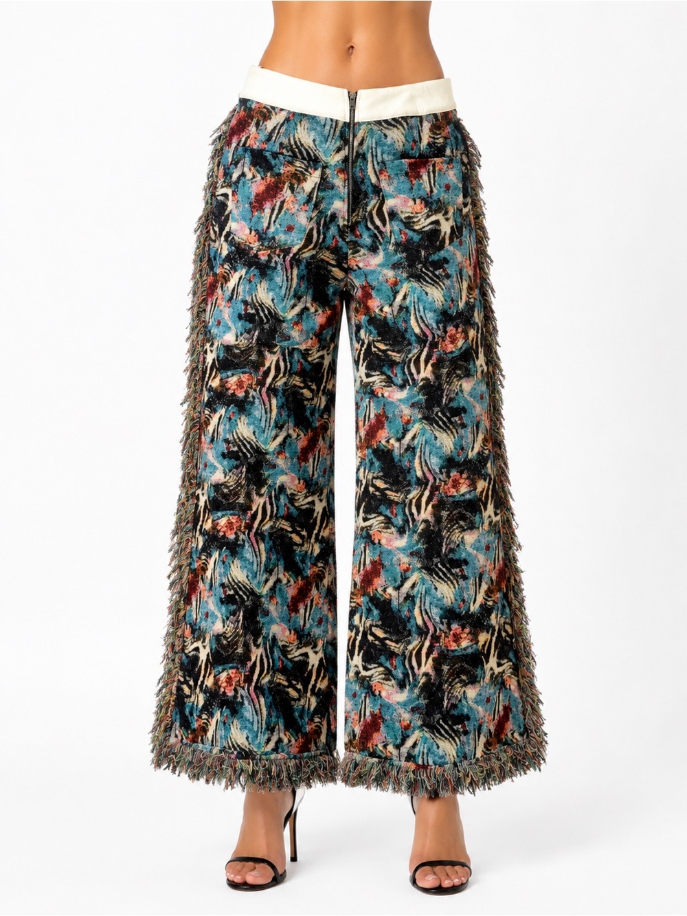 AKIRA Fringe Wide Leg Floral Tapestry Pants NWT Size Small